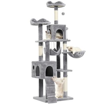 MSMASK Kratzbaum Stabil Katzenbaum mit Sisal-Seil, 176cm, Plüsch Liege höhlen Spielhaus Spielzeug für Mittelgroßer Katzen