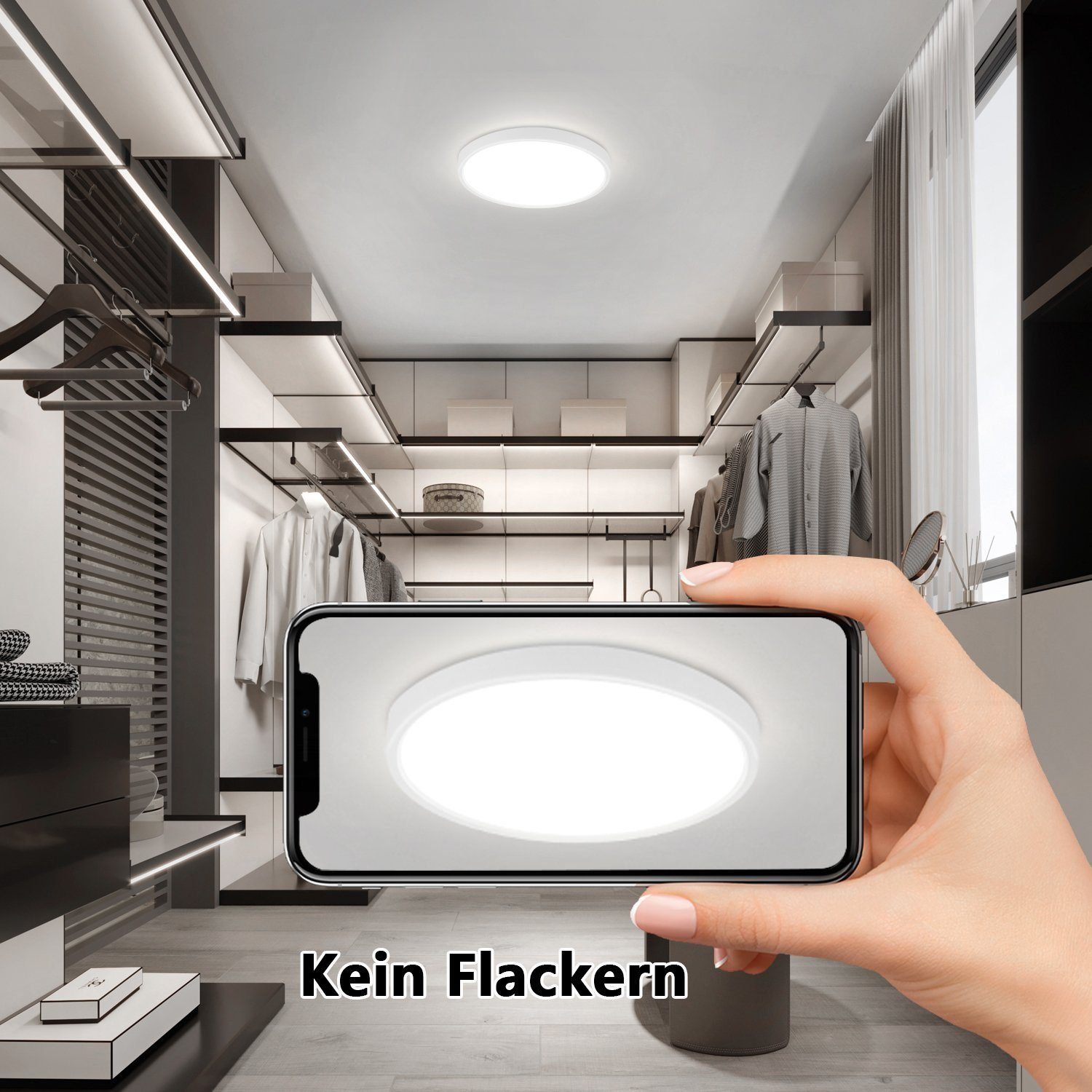 ZMH LED Deckenleuchte Küchenlampe Rund Ø22/23cm - Flach Flur, LED fest integriert, Klatweiß, zimmerlampe Flach 15W Schlafzimmerlampe – Bild 3 von 5