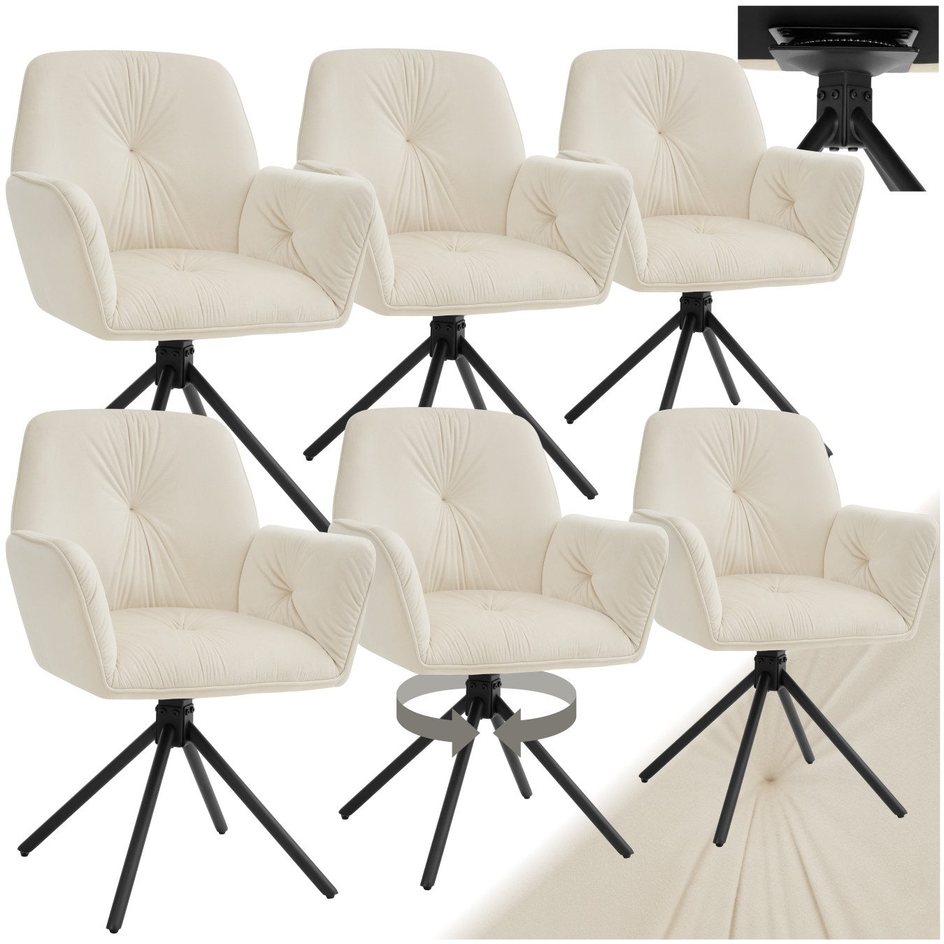 tectake Esszimmerstuhl Drehbarer Armlehnstuhl Daya, in Samtoptik, gepolster günstig online kaufen