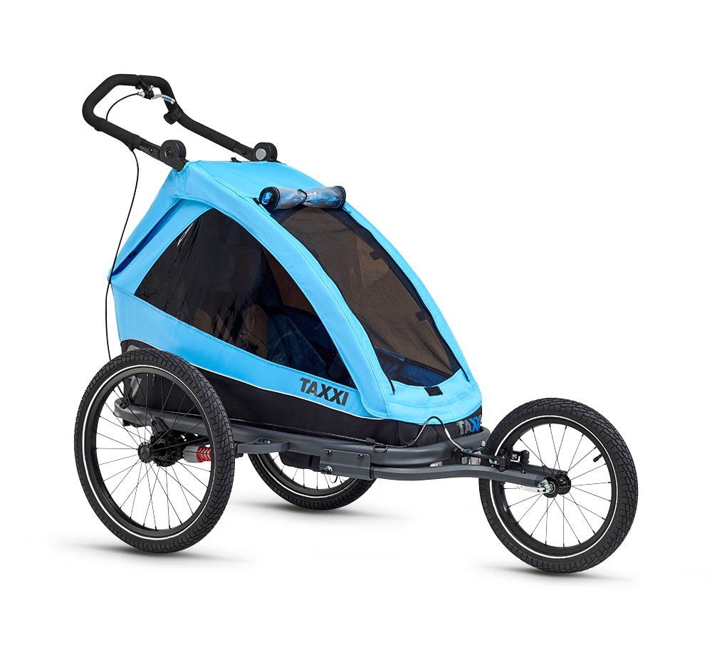 taXXi Fahrradkinderanhänger Kinderfahrradanhänger Elite one Blue Kinderanhänger, Anhänger, Buggy und Jogger in einem Modell
