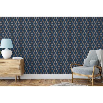 DUTCH WALLCOVERINGS Fototapete Tapete Geometric Blau und Golden, (1 St)