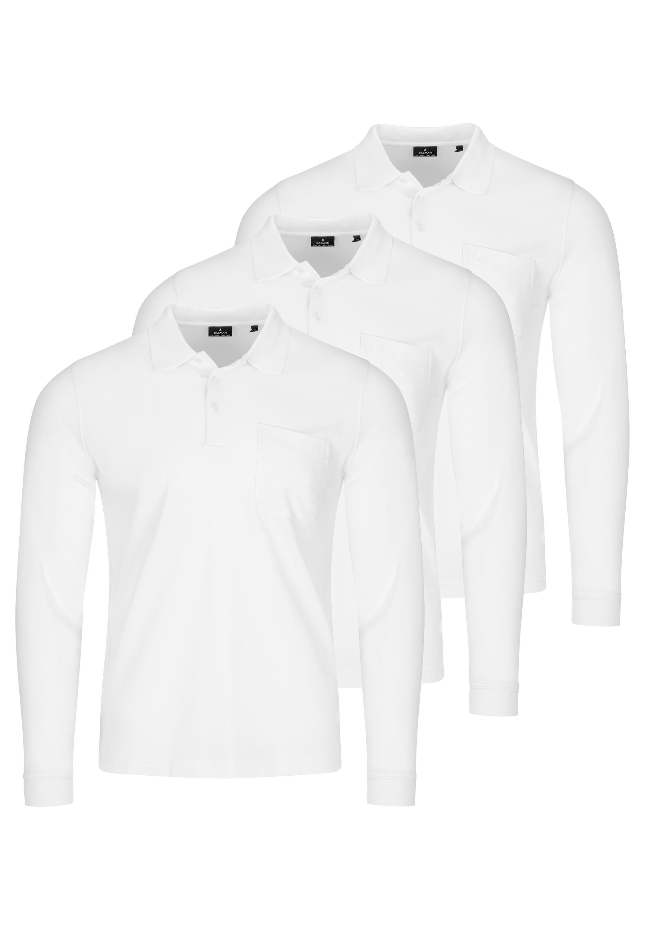 RAGMAN Langarm-Poloshirt 3er Pack Basic (Spar-Set, 3-tlg) Poloshirt - Baumwolle - Atmungsaktiv - Klassischer Look