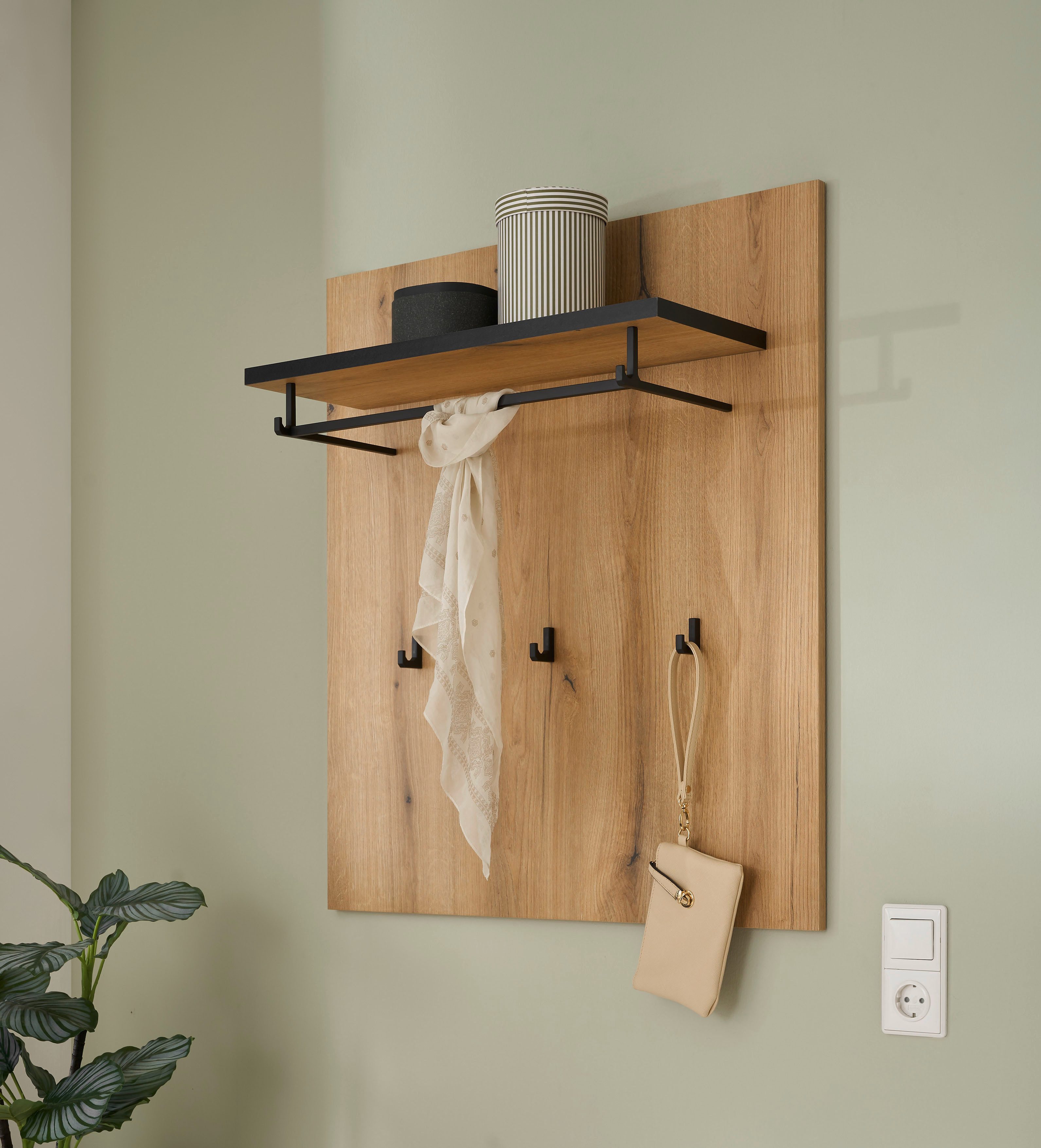 Home affaire Garderobenpaneel Cantara, Wandregal, Flurgarderobe mit Hutablage, Kleiderstange & Haken, vielseitig einsetzbar, in zwei Farben verfügbar, 79 cm breit