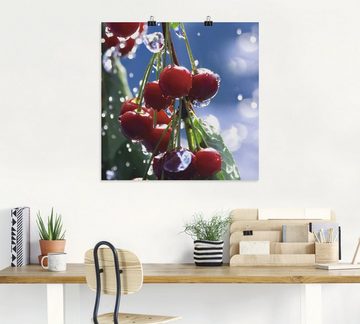 Artland Poster Rote Kirschen im Sommerregen, Lebensmittel (1 St), als Alubild, Leinwandbild, Wandaufkleber oder Poster in versch. Größen