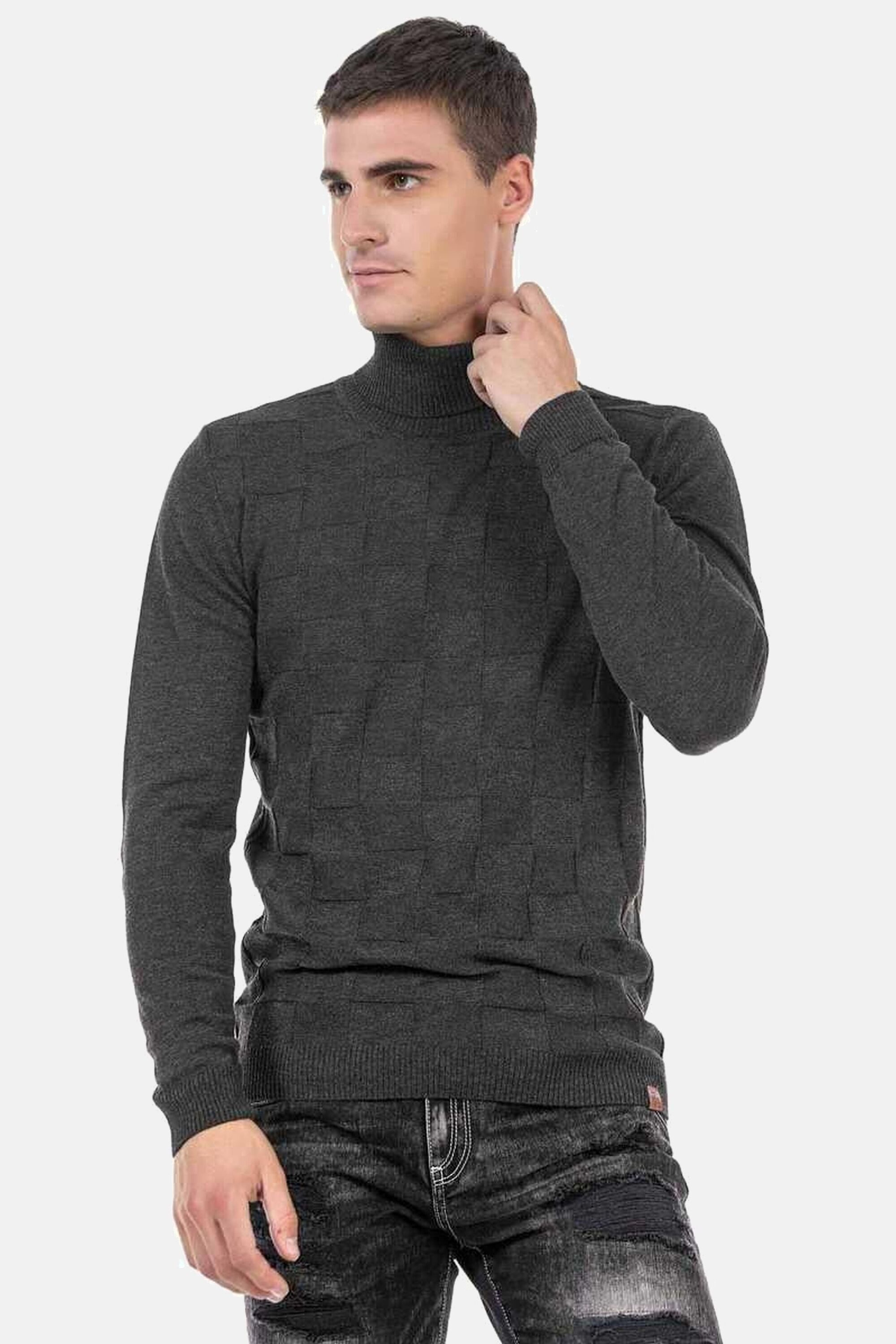 Cipo & Baxx Rollkragenpullover Pullover (1-tlg) mit kariertem Strickmuster, CP241