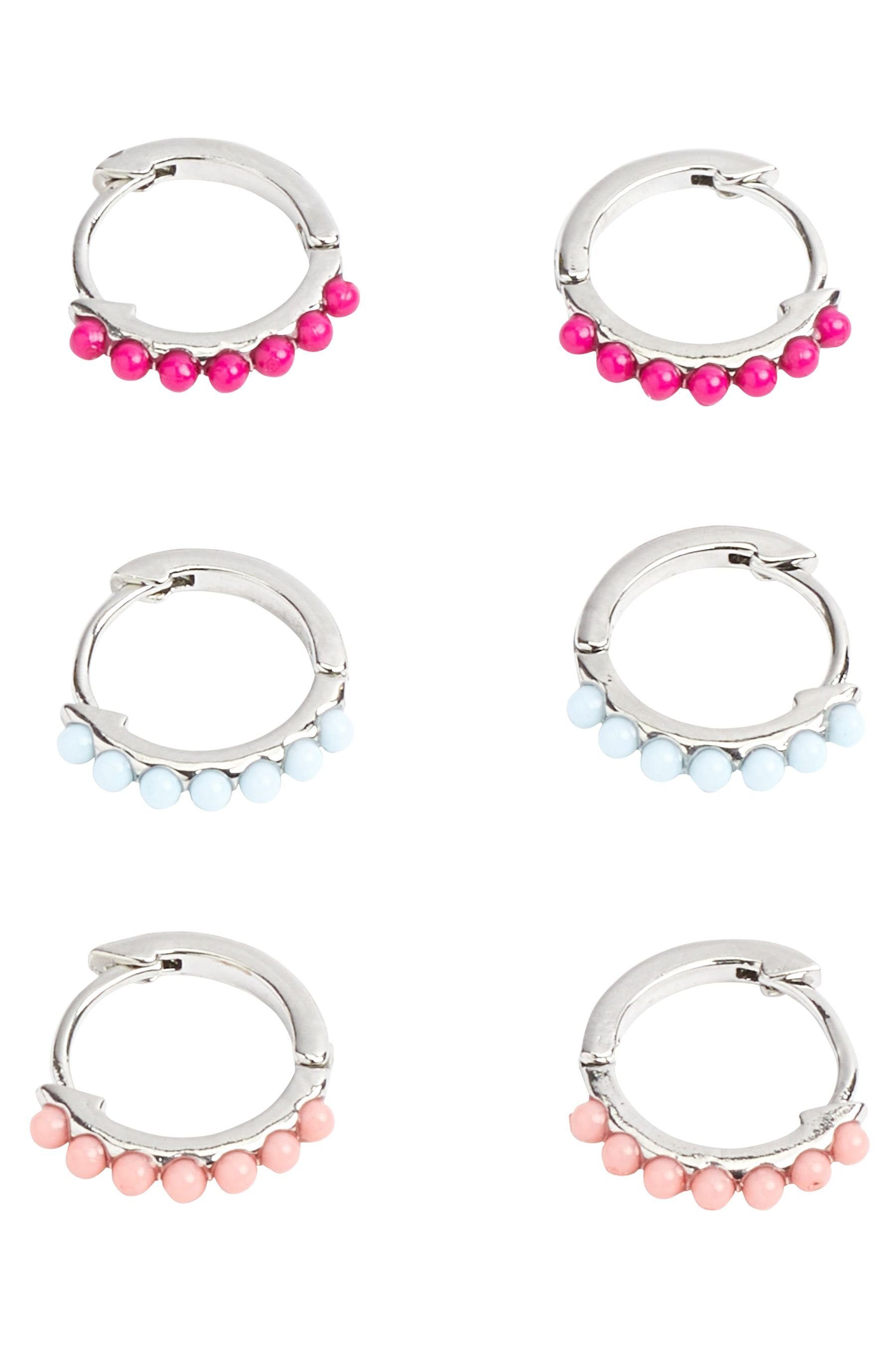 im Next Creolen Paar Creolen (1-tlg) Pink/Coral/Blue 3er-Pack Perlenbesetzte