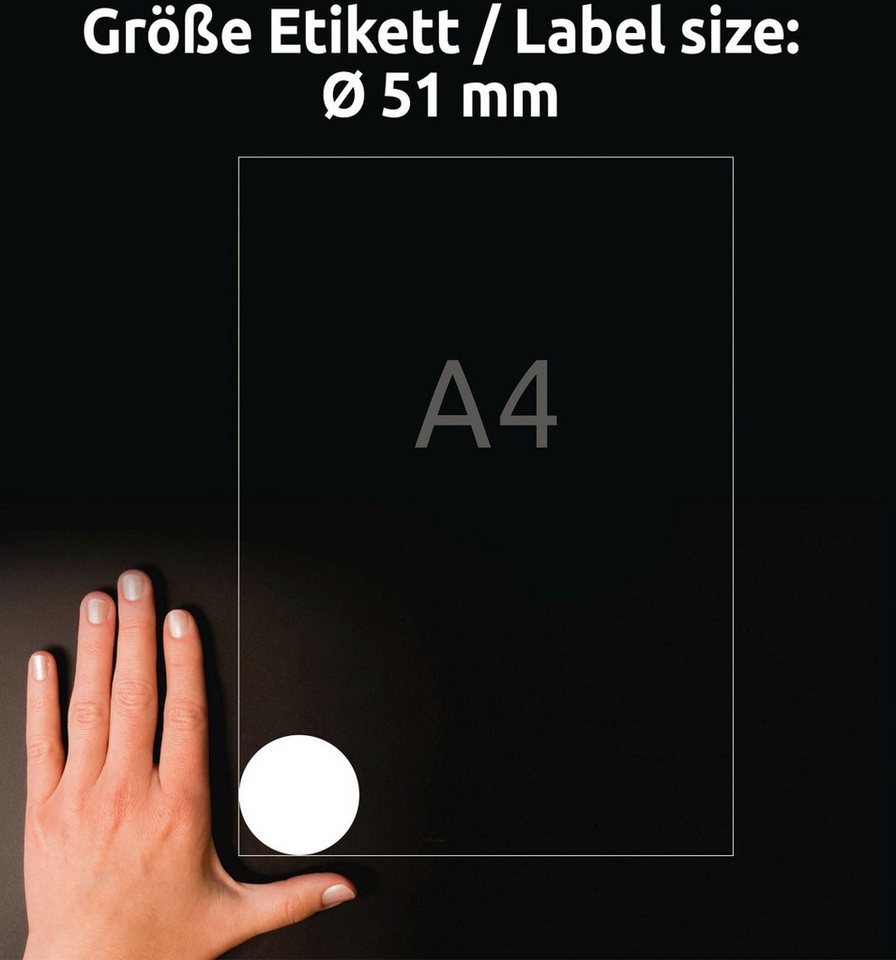 Thumbnail - Avery Zweckform Etiketten Etiketten rund A4 51mm 10 Bogen/150 Etiketten weiß