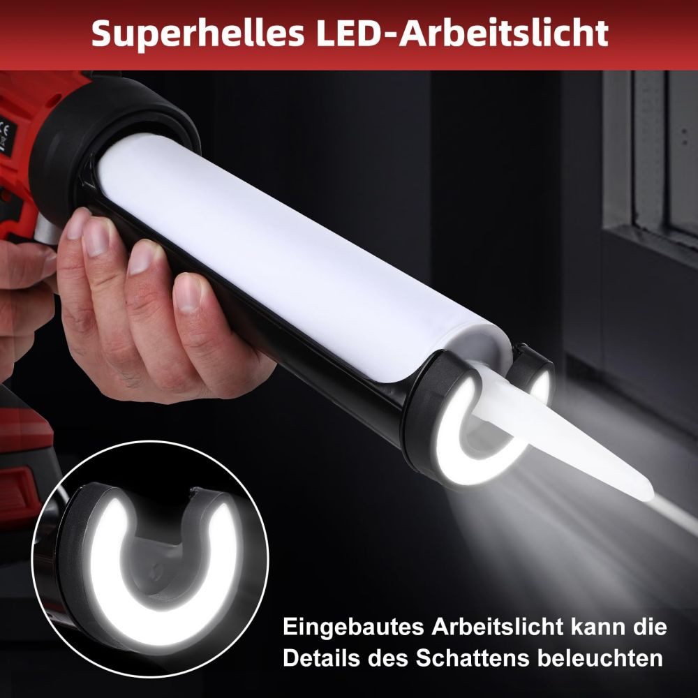 PRIISF Kartuschenpistole Silikonpistole Für Makita 18V Akku Elektrische Kartuschenpresse LED, 300 ml, Schnurlose Abdichtungspistole Glas Kitt Kleber Akku-Kartuschenpistole