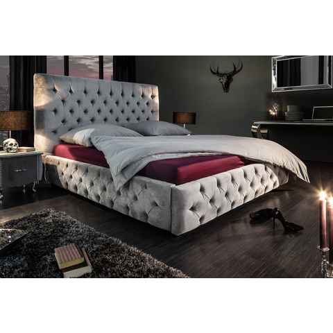 riess-ambiente Polsterbett PARIS 180x200cm grau (1-tlg), Schlafzimmer · Samt · Ziersteppung · Chesterfield-Design