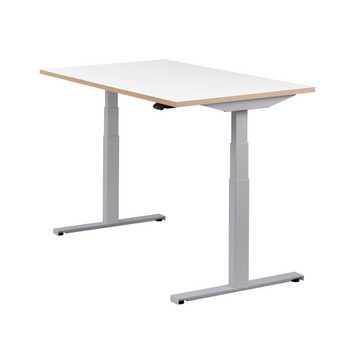 boho office® Schreibtisch Easydesk, Silber elektrisch höhenverstellbar Tischplatte Weiß 140 x 80 cm