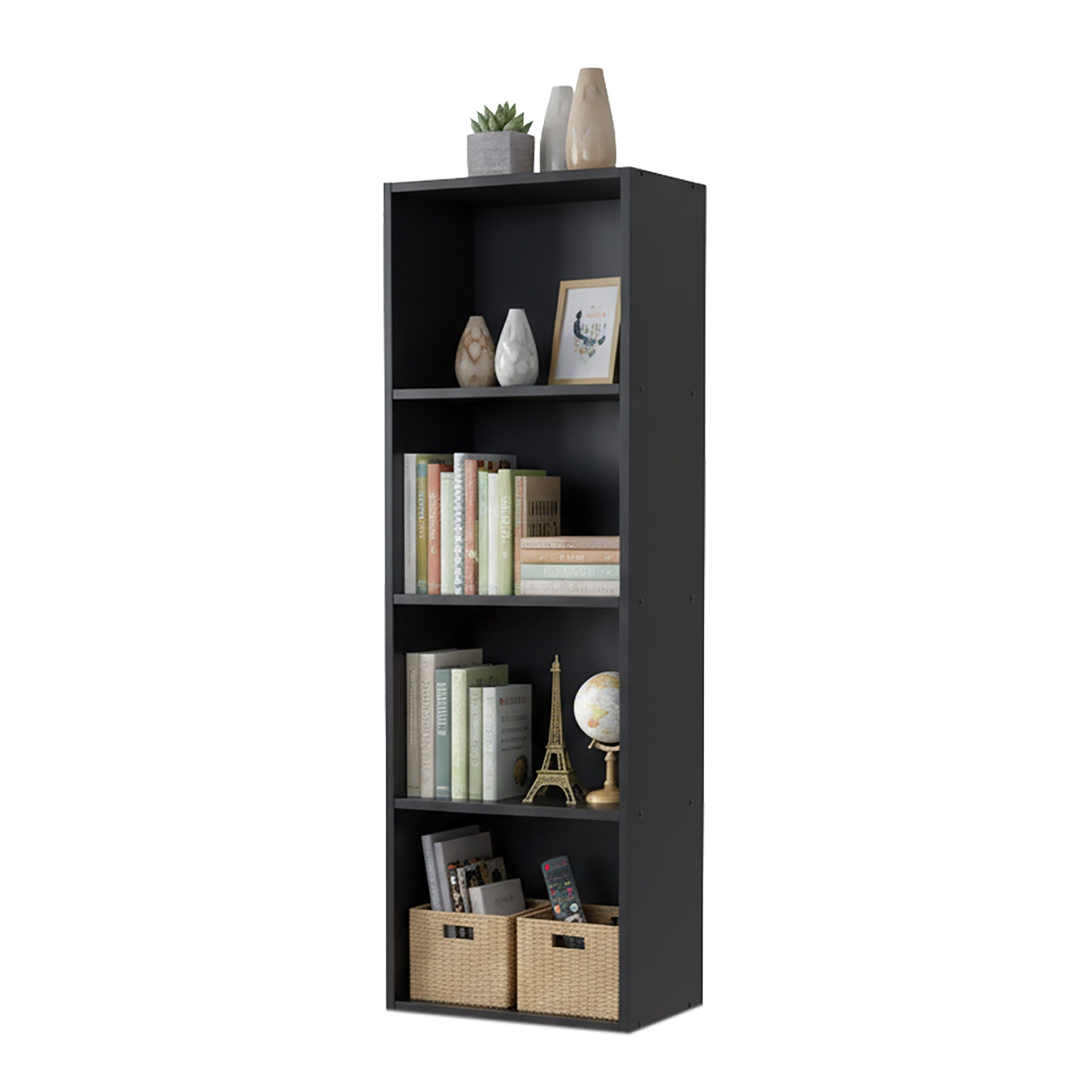 relaxdays Bücherregal Würfelform, schwarz, 4 Fächer