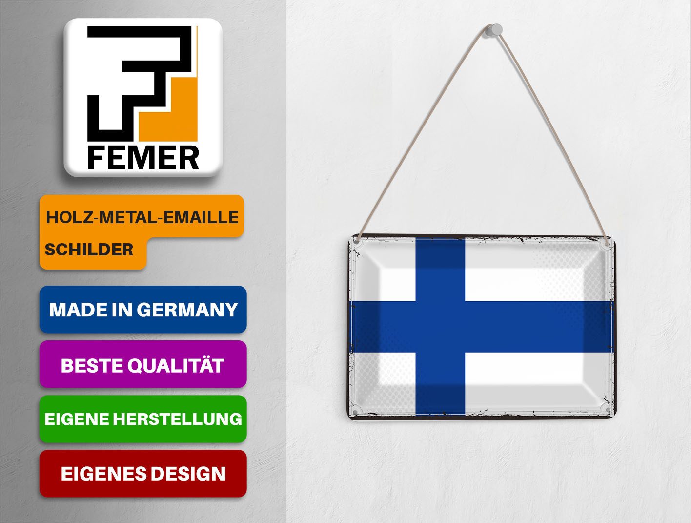 Femer GmbH Postkarte Flagge Finnlands 14x10 cm Retro Flag of Finland, unfrankiert