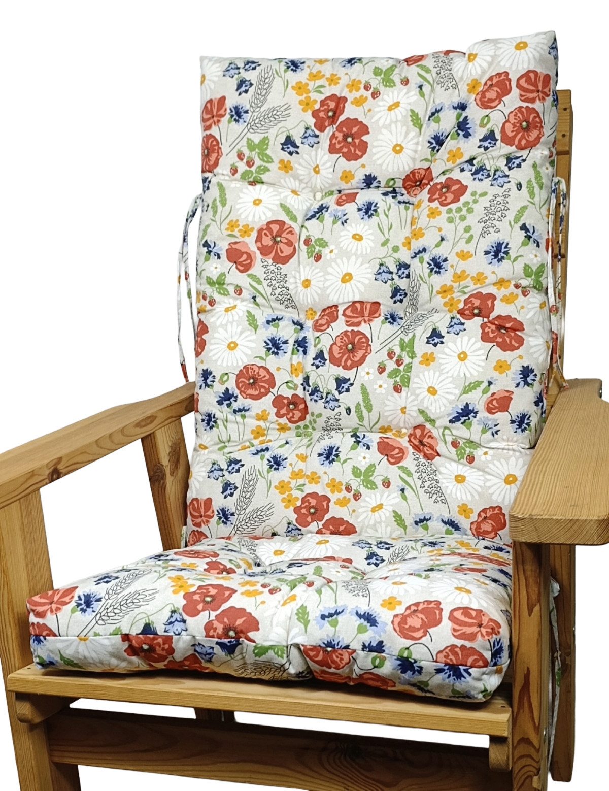 Rattani Hochlehnerauflage Kissen für Gartenstuhl Hochlehner Auflage Sevila 120x55, Color Living Kornblume . Bindebänder . Extra dicke Füllung .