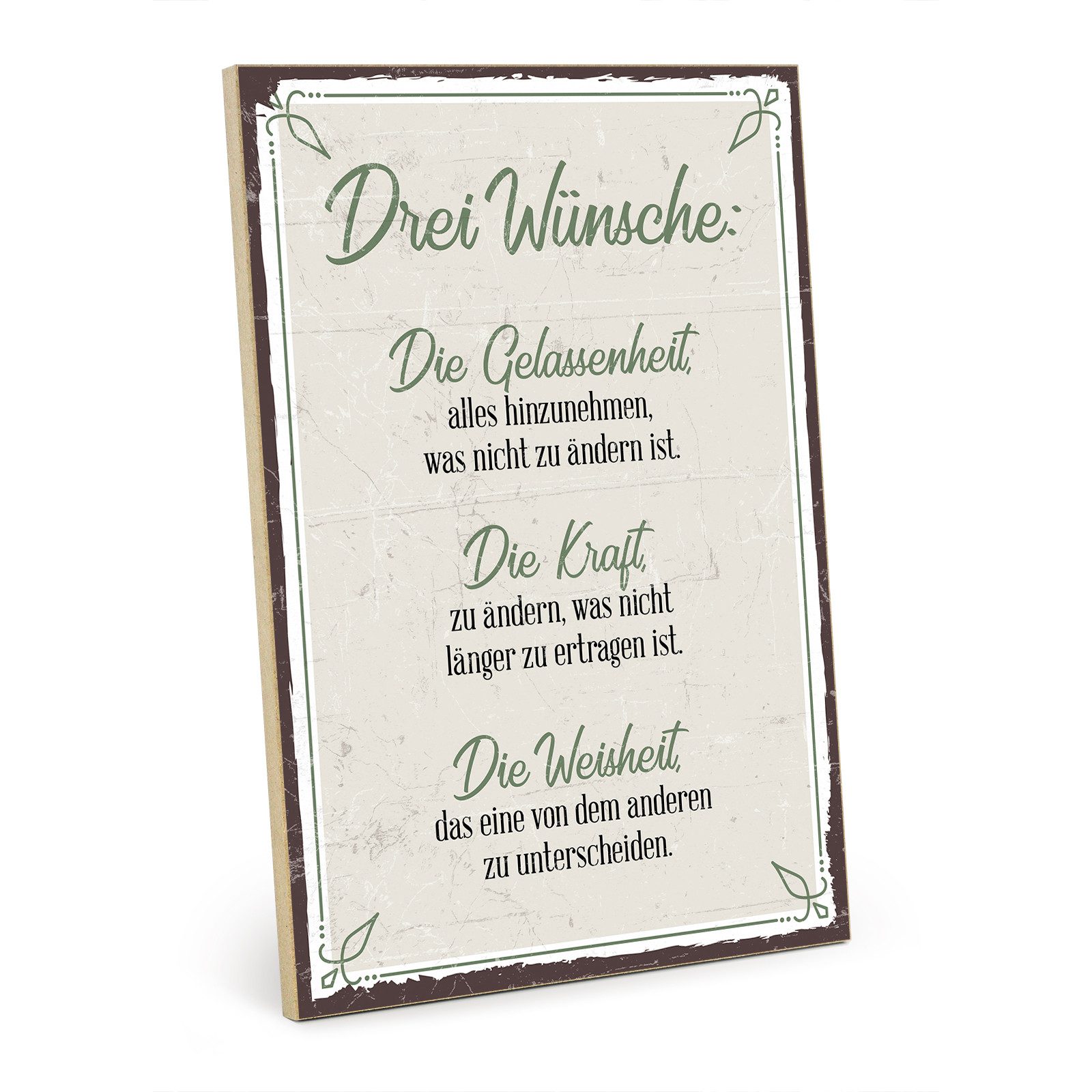 TypeStoff Holzbild Holzschild mit Spruch - DREI WÜNSCHE, Drei Wünsche