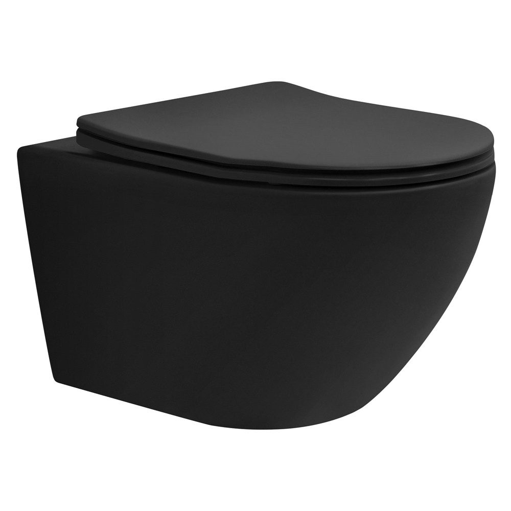 LuxeBath Tiefspül-WC Spülrandloses Hänge WC aus Keramik, mit WC-Sitz Absenkautomatik, Toilette lang ohne Spülrand mit Nano Beschichtung Tornadospülung