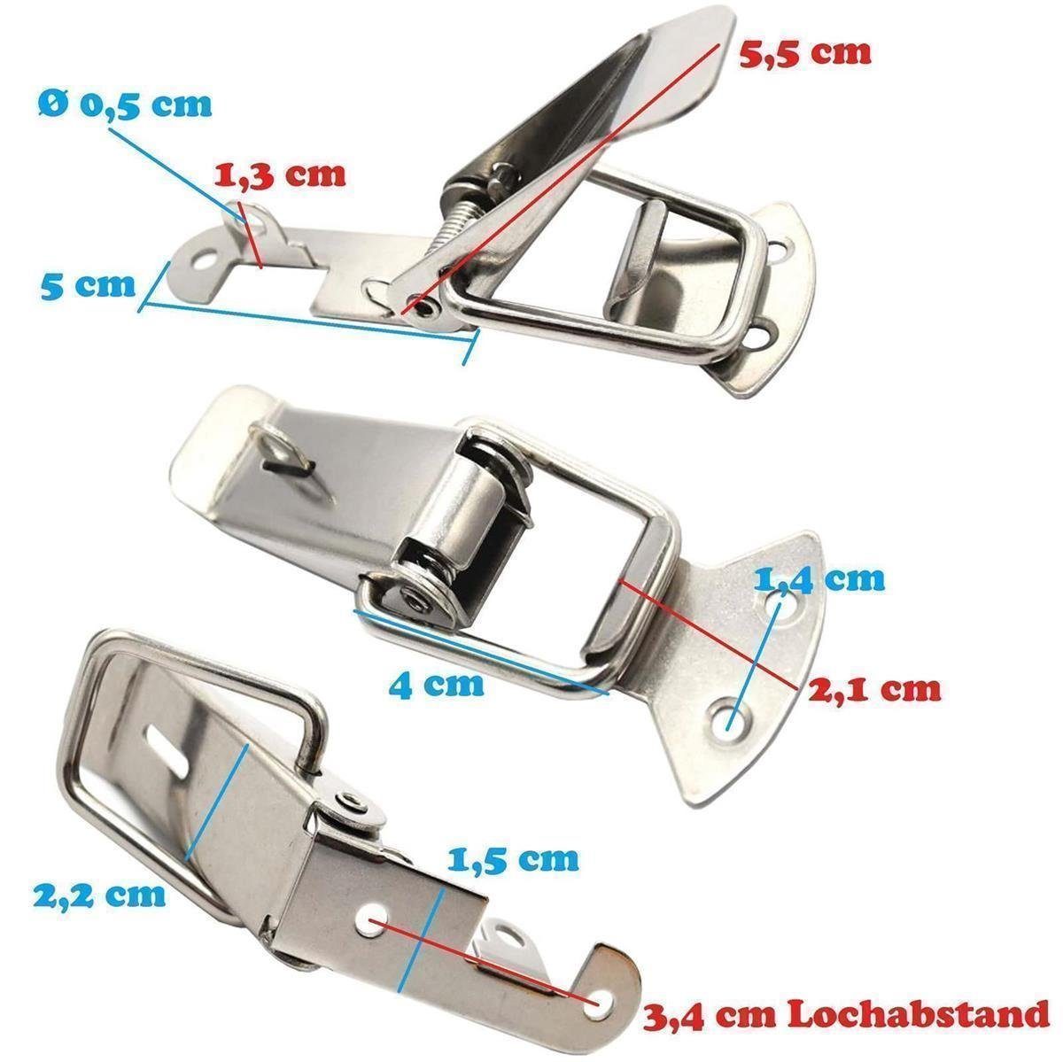 HOOZ Verschluss-Überfalle 4x Edelstahl Schnappverschluss abschließbar 65 mm, Din Rechts und Din Links, (4-tlg., 4er Set)