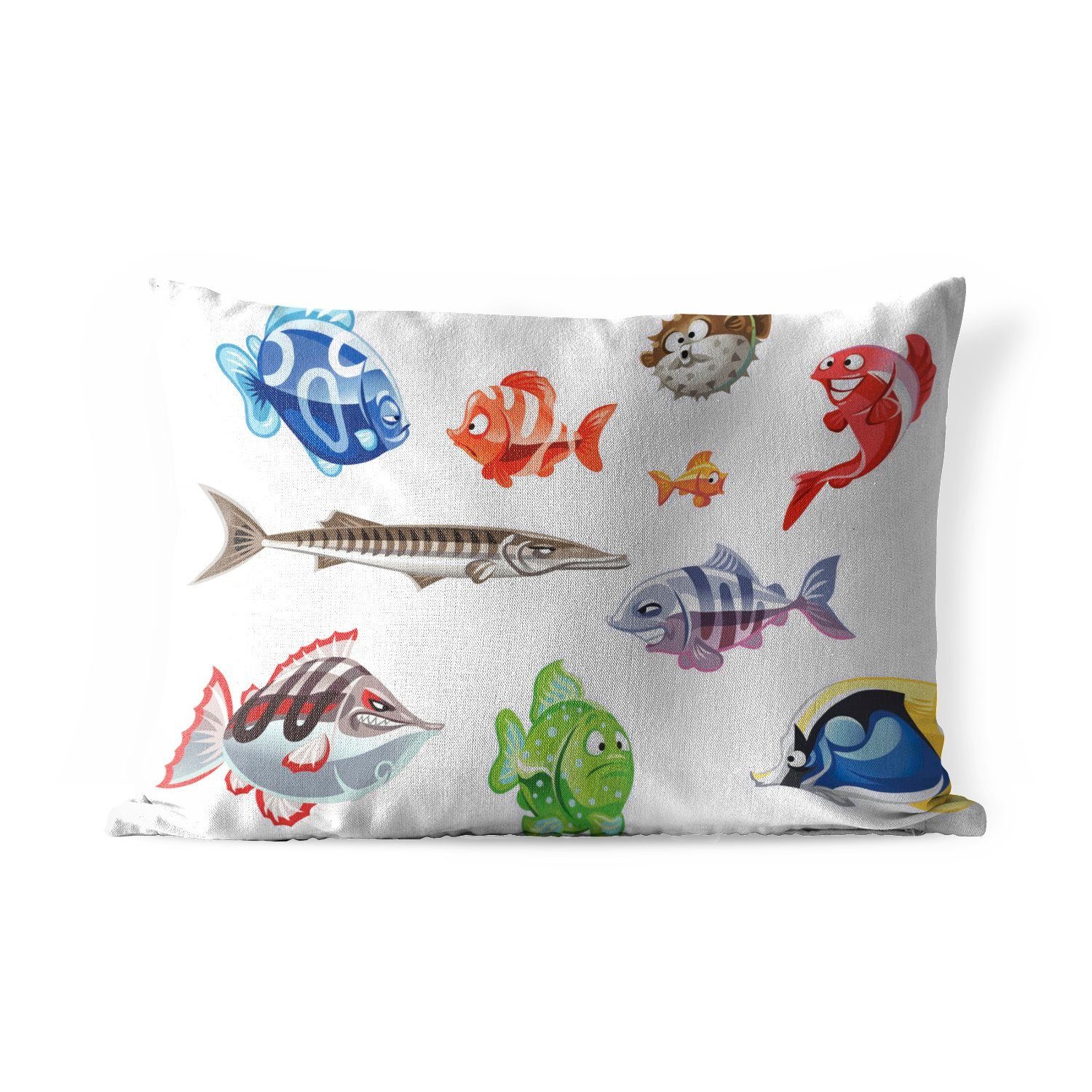 MuchoWow Dekokissen Eine Illustration von zehn animierten Fischen, Outdoor-Dekorationskissen, Polyester, Dekokissenbezug, Kissenhülle