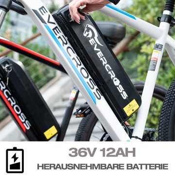 EVERCROSS TECH E-Bike 26 Zoll Elektro-Mountainbike E-MTB, herausnehmbarer Akku, 7 Gang, 250W Hochwertiger Heckmotor, Shimano 7 gang Getriebe, 36V12AH AKKU, Reichweite 30-90KM