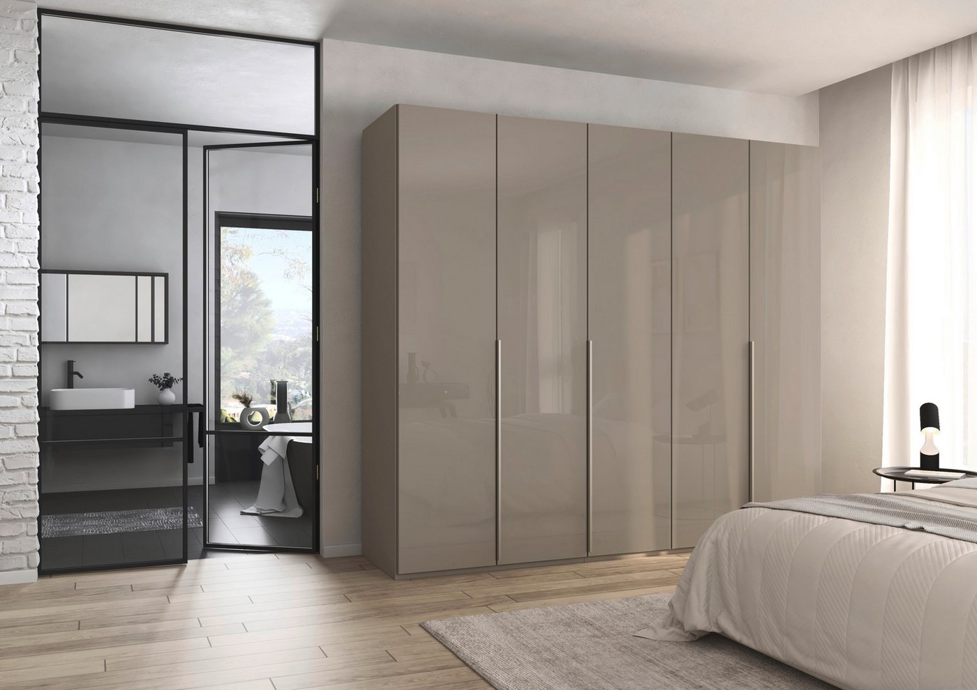 rauch Drehtürenschrank Kleiderschrank Schrank Garderobe Wäscheschrank BESTSELLER MONTCLAR (3 Ausstattungen BASIC/CLASSIC/PREMIUM (SOFT-CLOSE), Breiten 201-400 cm) Front in Glas/Hochglanz/Dekor/Grauspiegel in 5 Breiten MADE IN GERMANY