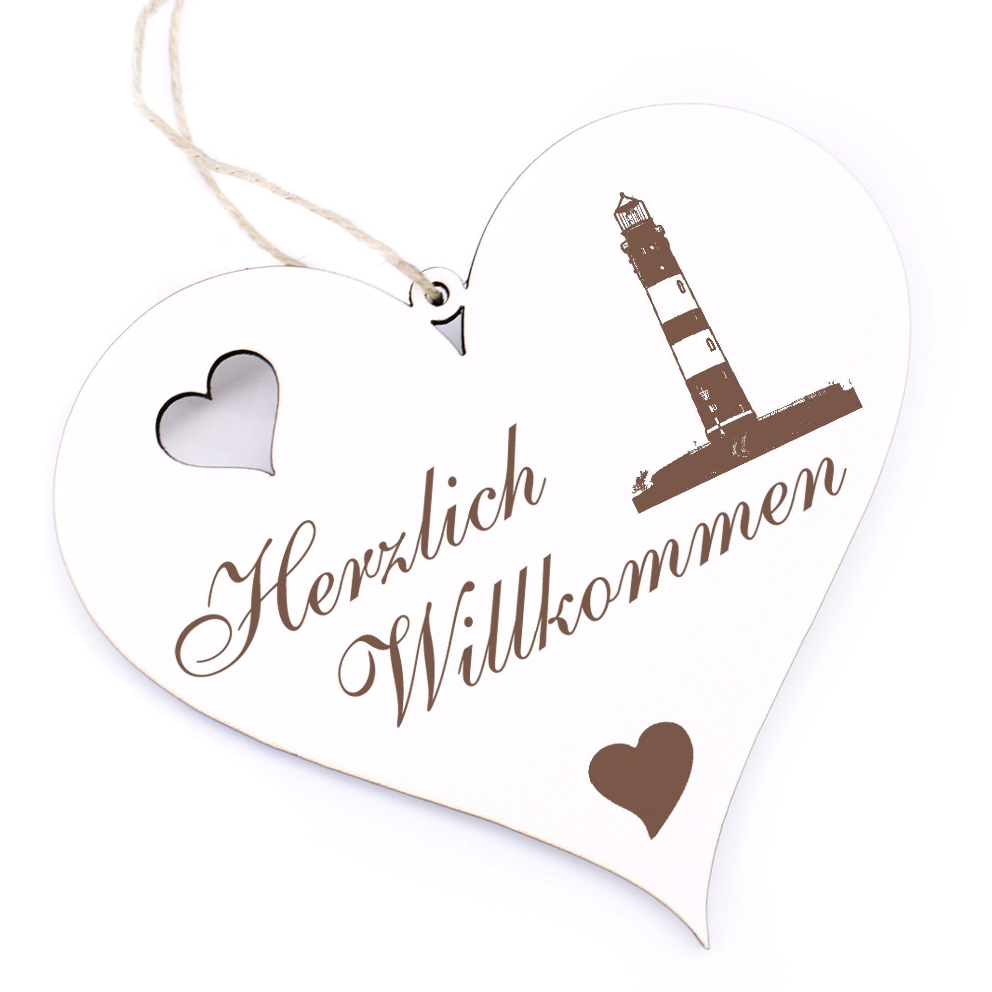 Dekolando Hängedekoration Herzlich Willkommen - Insel Amrum Leuchtturm - 13x12cm
