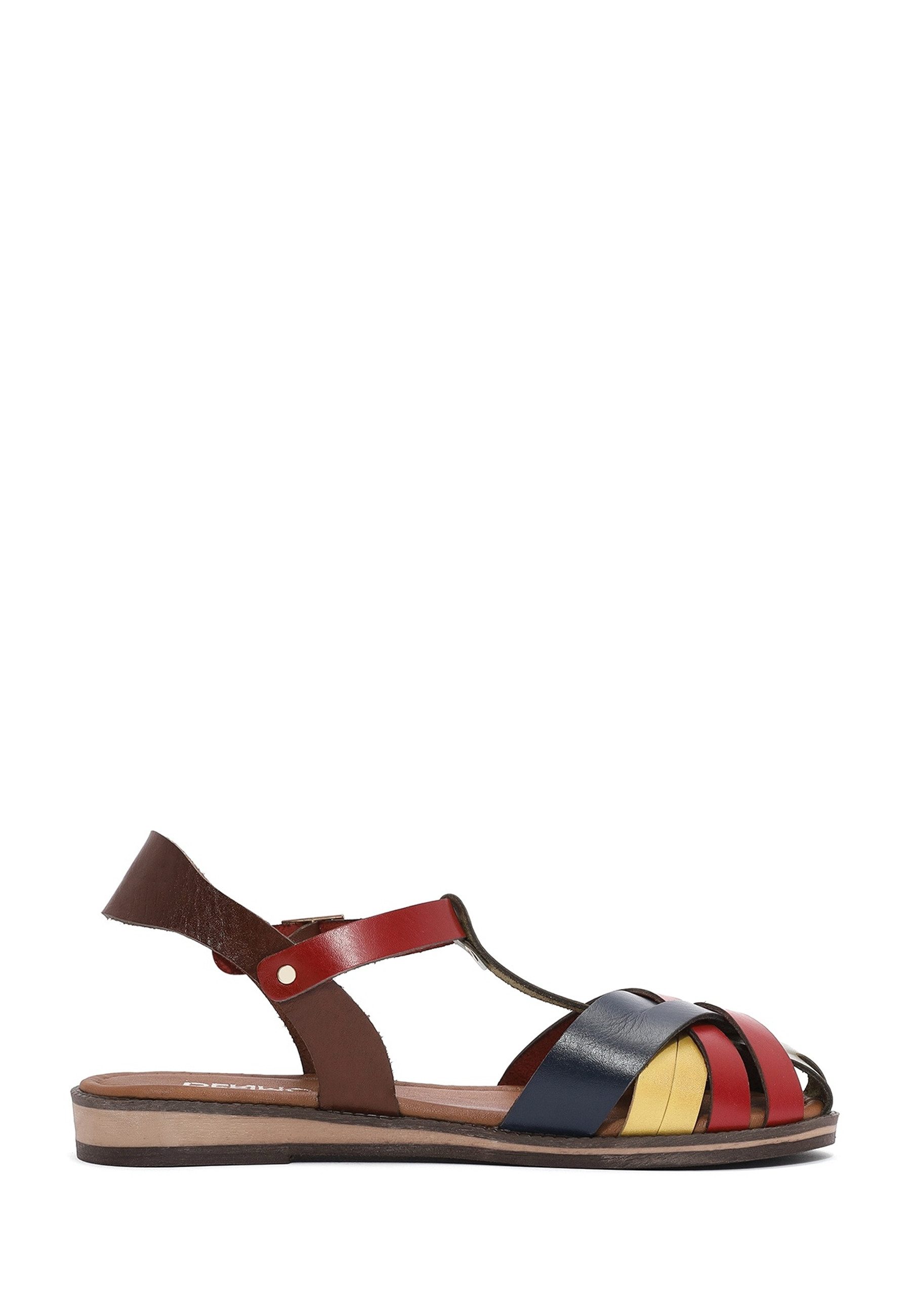 Derimod Sandalen aus Leder Sandale Echtes Leder, Lederfutter, TPU-Sohle, Fesselschnalle, Gewebtes Design