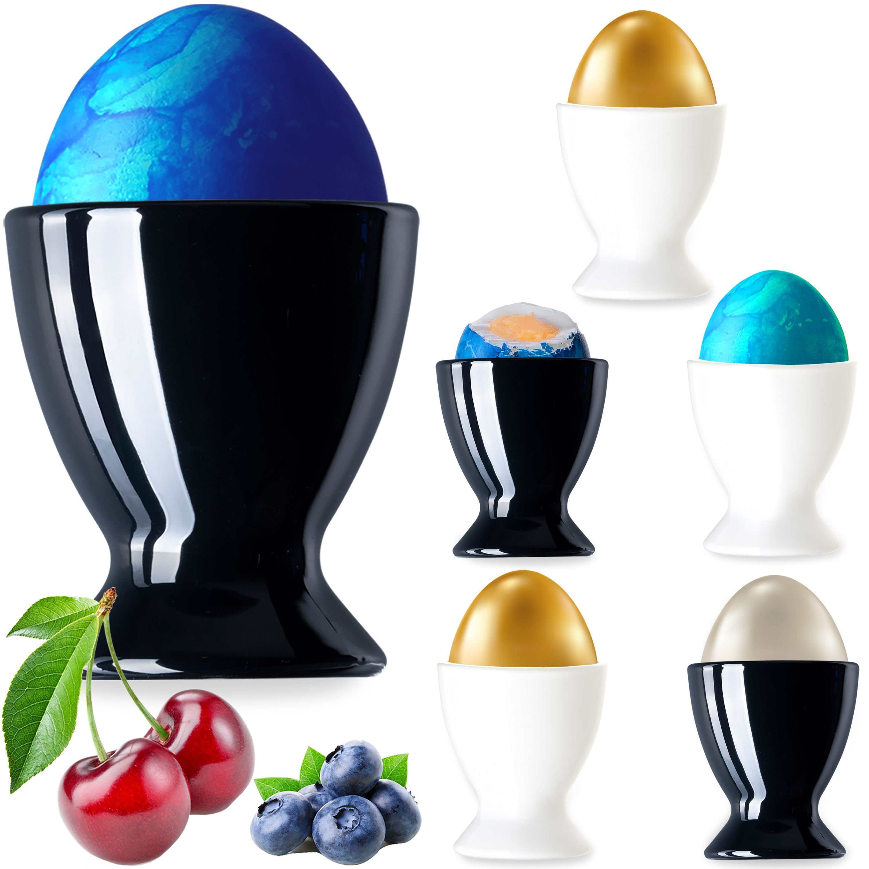 PLATINUX Eierbecher Schwarze Brunch & Eierständer Stück), Egg-Cup (6 Likörgläser Eierbecher, Eierhalter Weiße Frühstück