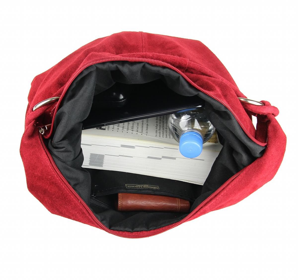ITALYSHOP24 Schultertasche Made in Italy Damen Leder Tasche Shopper Umhängetasche Hobo Beutel Bag, Henkeltasche Veloursleder Alltagstasche, unter dem Arm tragbar, leicht