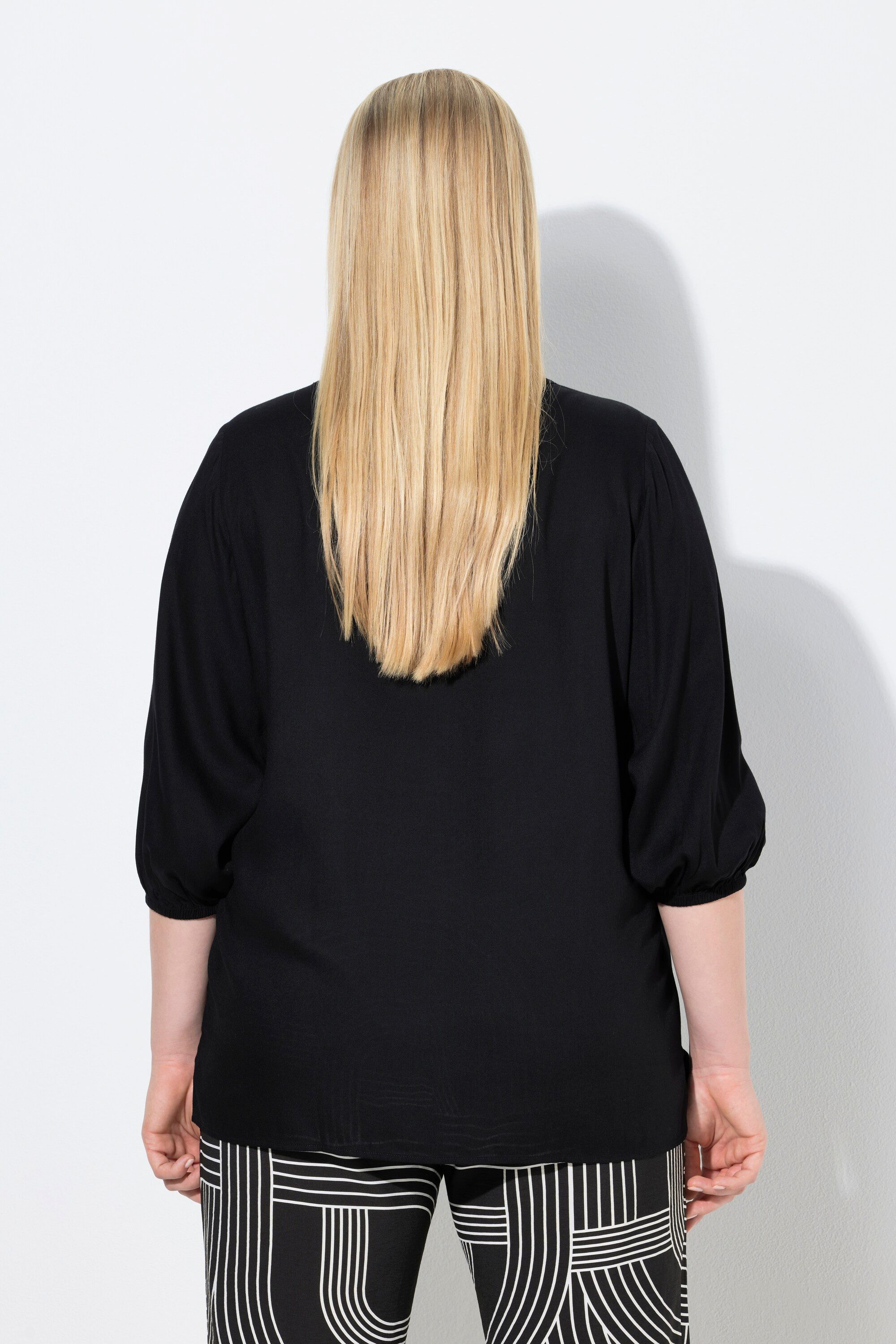 Ulla Popken Tunika Bluse Biesen Tunika-Ausschnitt 3/4-Ballonarm