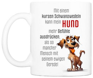 Cadouri Tasse SCHWANZWEDELN Kaffeetasse mit Spruch - für Hundefreunde, Keramik, mit Hundespruch, beidseitig bedruckt, handgefertigt, Geschenk, 330 ml