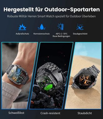 SUNKTA Smartwatch (1,96 Zoll, Android iOS), mit Telefonfunktion Militär 400mAh 100 Sportmodi SpO2 IP68 Wasserdicht