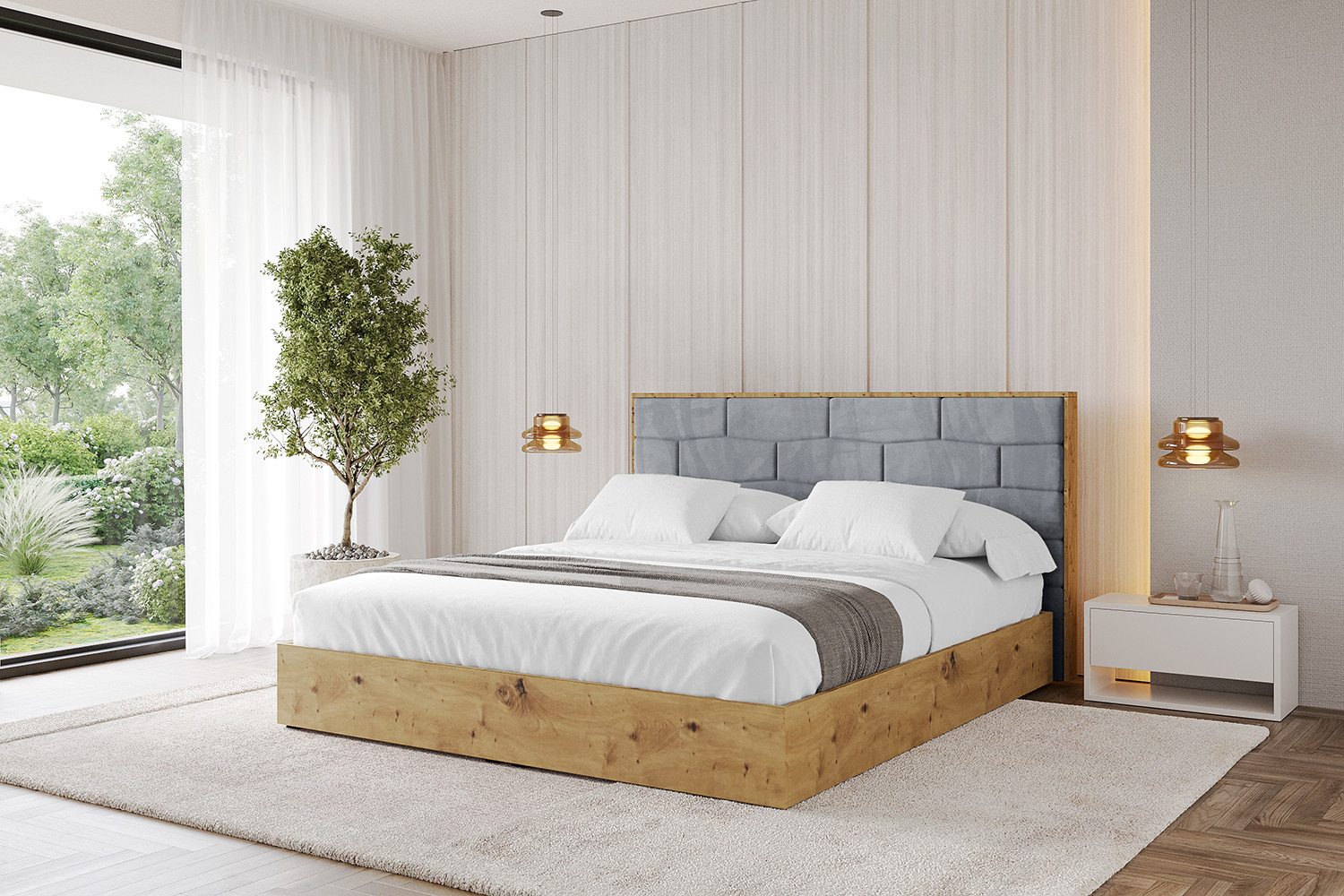 ALTDECOR Polsterbett ENZO8 (Polsterbett mit Bettkasten und Lattenrost, Boxbett mit Matratze), Doppelbett mit Stauraum, Bett mit Kopfteil