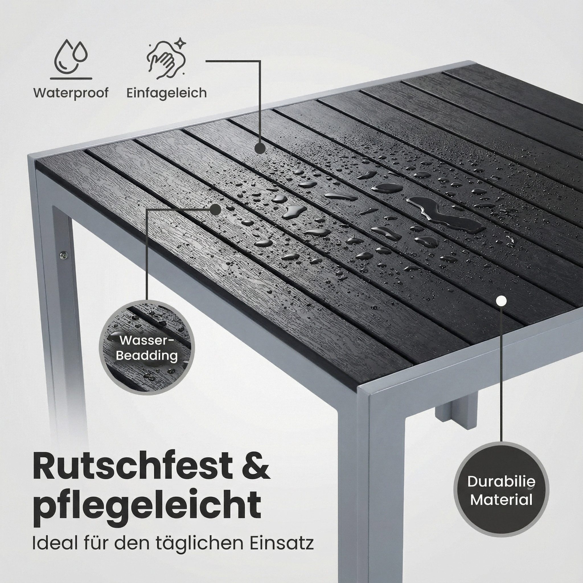 TLGREEN Gartentisch Aluminiumrahmen Quadratisch (75x75cm WPC Balkontisch Wetterfest, Quadratisch Terrassentisch, 1 Tisch), Esstisch Outdoor, Hitze- und Wetterbe – Bild 4 von 5