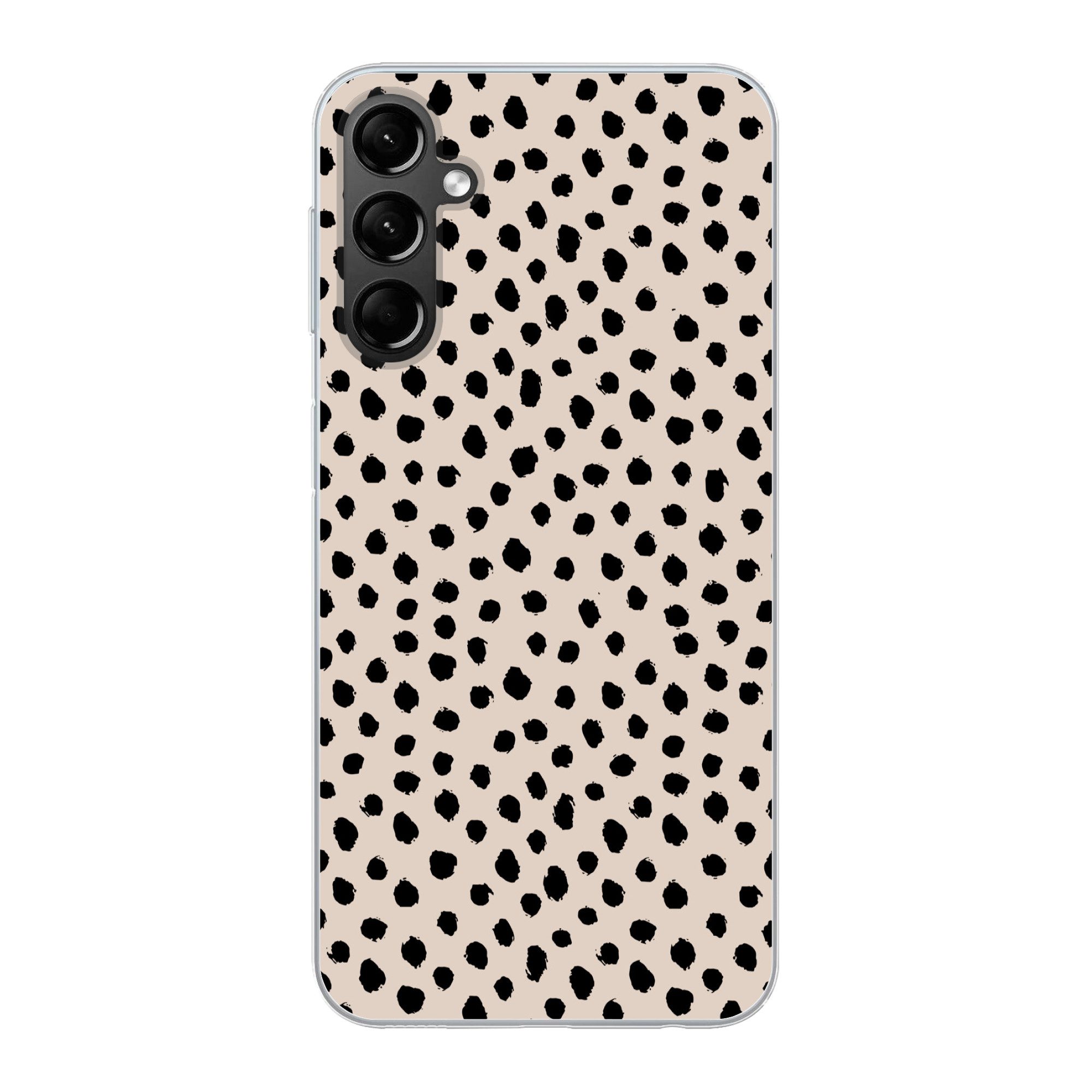MuchoWow Handyhülle für Samsung Galaxy A24 Polka dots - Schwarz - Beige, Smartphone-Bumper, Print, Handy Schutzhülle Dünn
