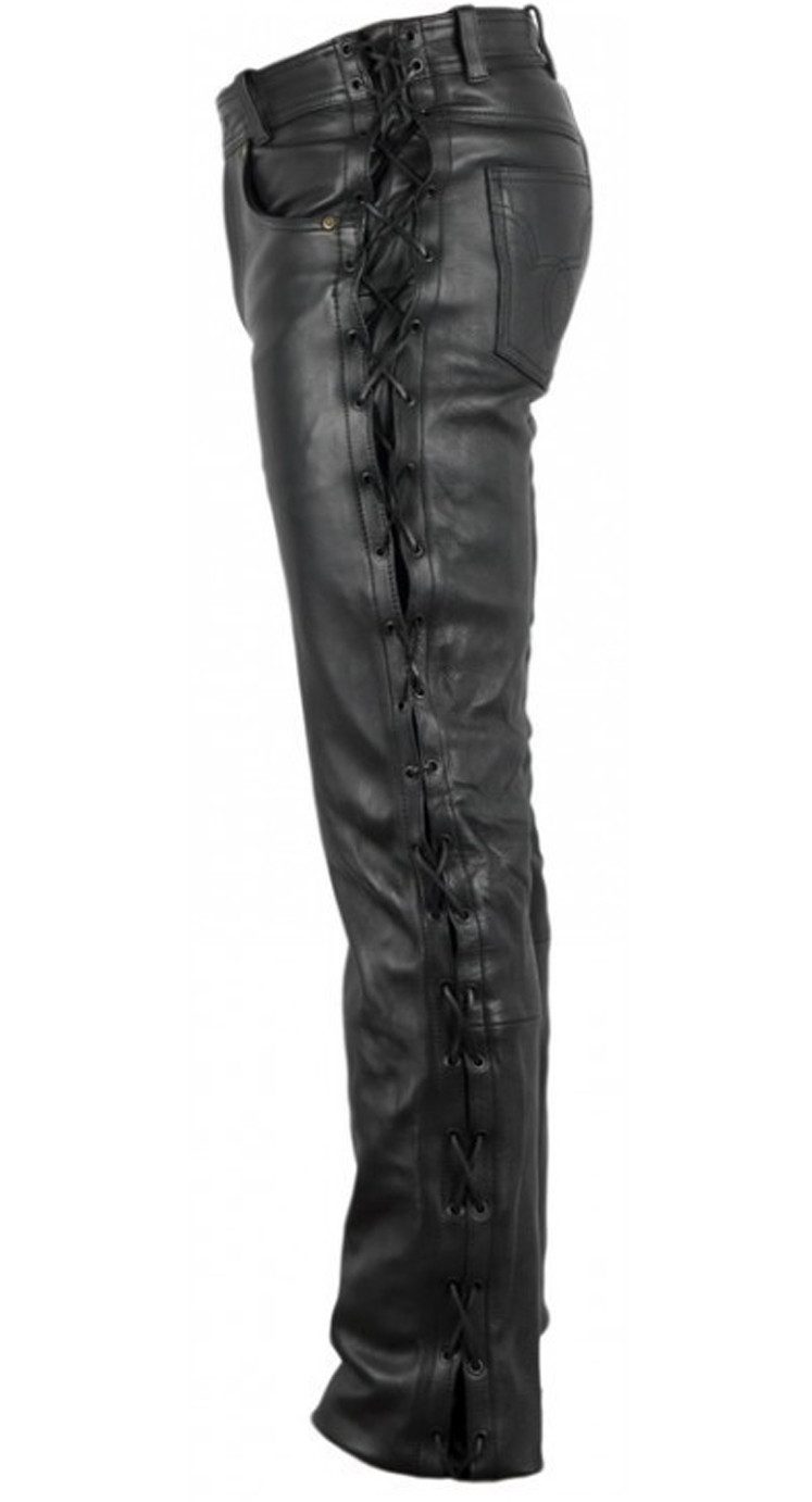 MDM Lederhose Herren Schnur Lederhose in schwarz