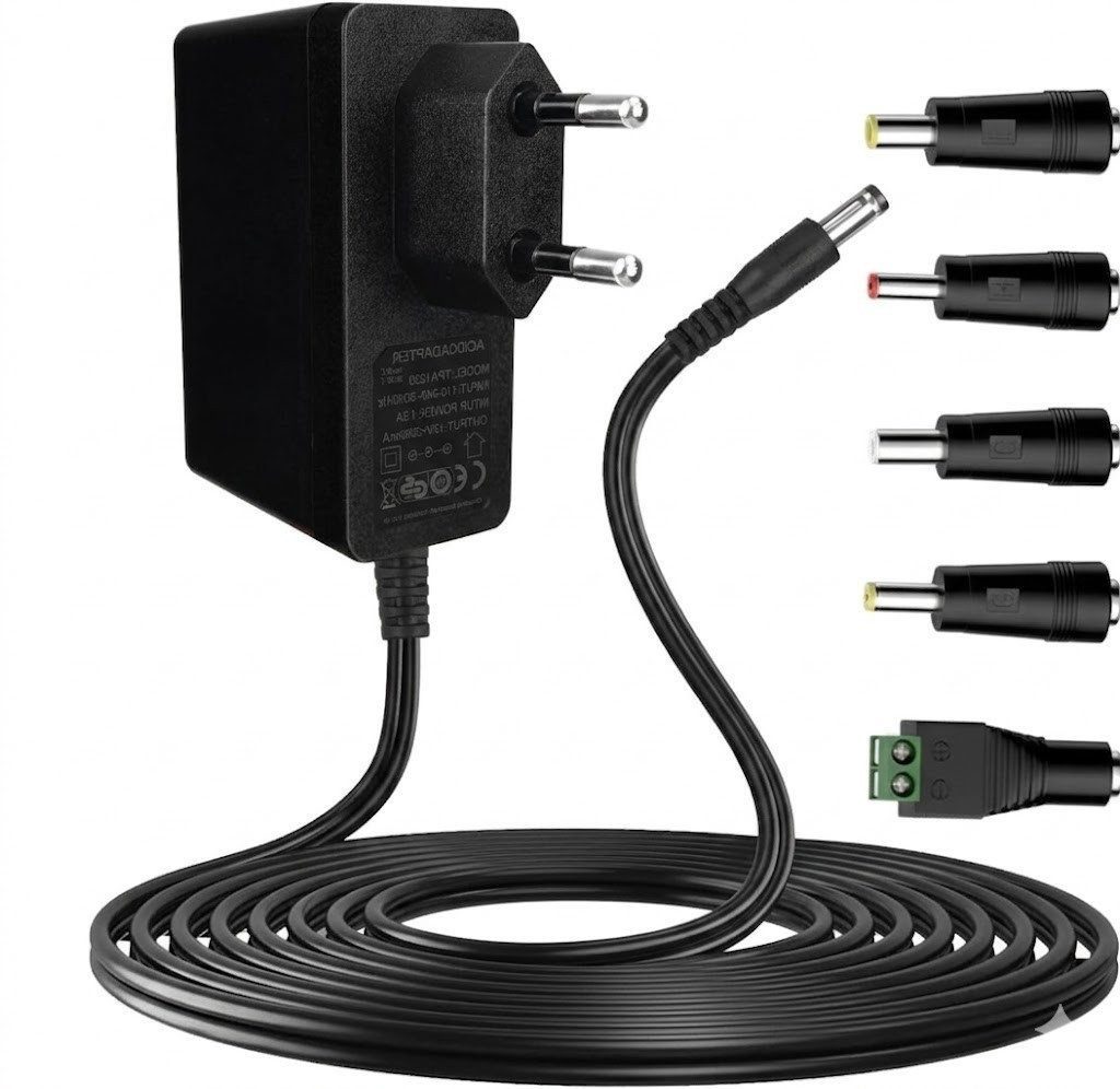 kowdom 12V Netzteil 2A 24W AC Adapter Universal 2m Kabel 5 Stecker Universal-Netzteil (5 Adapterköpfe 2m Kabel 24W Leistung Kurzschlussschutz)