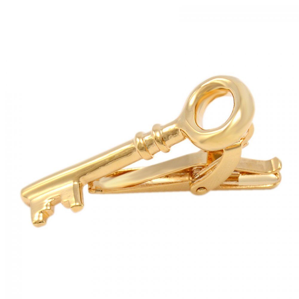 Invanter Krawattenhalter Mode einfache plattierte goldene Schlüsselkrawatte (15*42mm), Weihnachtsgeschenke für Männer, inkl Geschenktasche