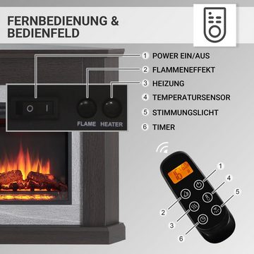 CrownFlame Elektrokamin Pegasos, Eckkamin mit Heizung 2000W, Heizung, LED-Beleuchtung, 3D-Flammeneffekt & Fernbedienung