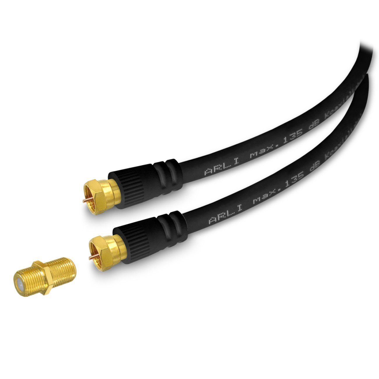 ARLI schwarz TV-Kabel, F-Stecker, F-Verbinder (500 cm), 5m Verlängerungskabel Anschlusskabel TV Satkabel vergoldet 135dB Sat