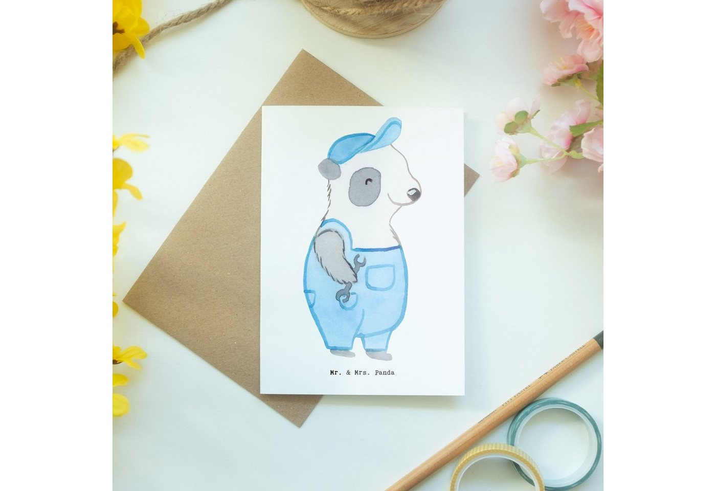 Thumbnail - Mr. & Mrs. Panda Grußkarte Handwerker Herz - Weiß - Geschenk, Heimwerker, Dankeschön, Gesellenpr, Einzigartiges Design