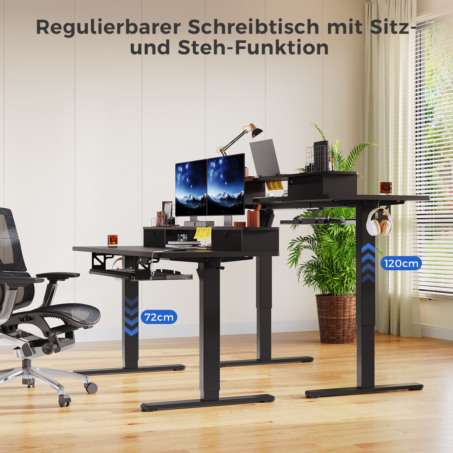 HOMALL Schreibtisch Höhenverstellbarer Schreibtisch mit Schublade, Schülerschreibtisch (140CM Mit 2 Stofbehangen 3 Spaicherpositionen fur die Hohe + Erinerung beilangem Sitzen. 2 Haken, Tastaturablage,maximale Belastbarkait 7o kg,ostern geschenke)