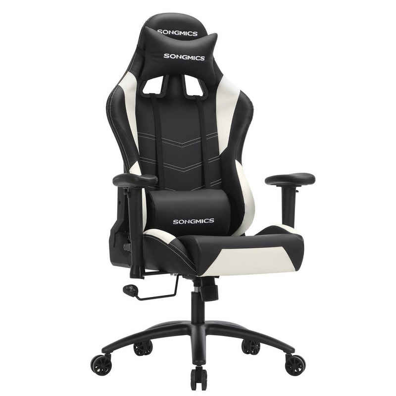 SONGMICS Gaming-Stuhl »RCG12W«, höhenverstellbarer Bürostuhl, mit Kopfstütze und Lendenkissen, 2D Armlehnen, Wippfunktion, Kunstleder