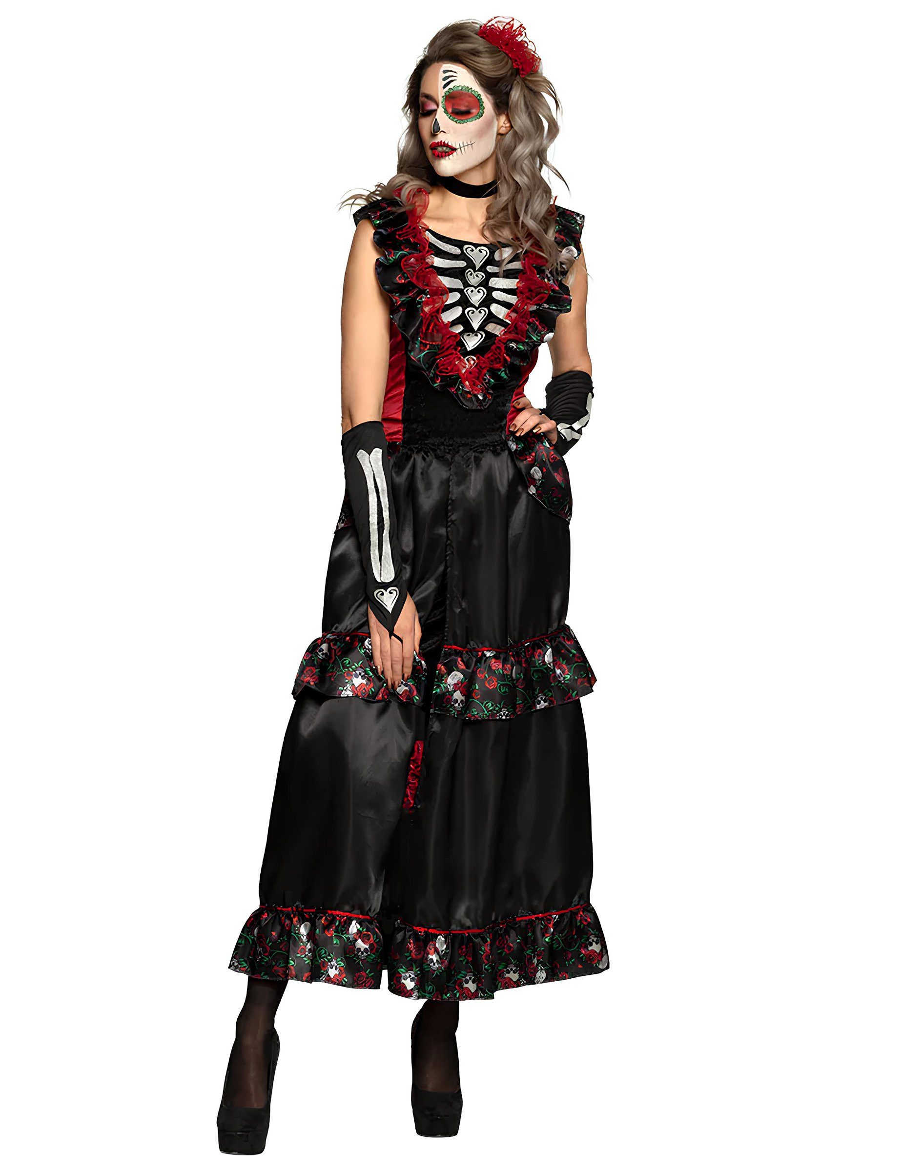 Boland Kostüm Día de los Muertos-Kostüm für Damen Halloweenkostüm schwarz-rot