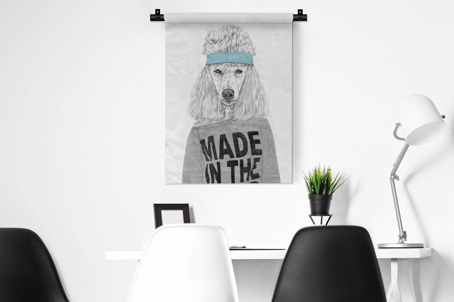 MuchoWow Wanddekoobjekt Hund - an Wand, Jahre, Schlafzimmer Kleidung - 80er Tapisserie, Deko Tiere der - Wohnzimmer, für