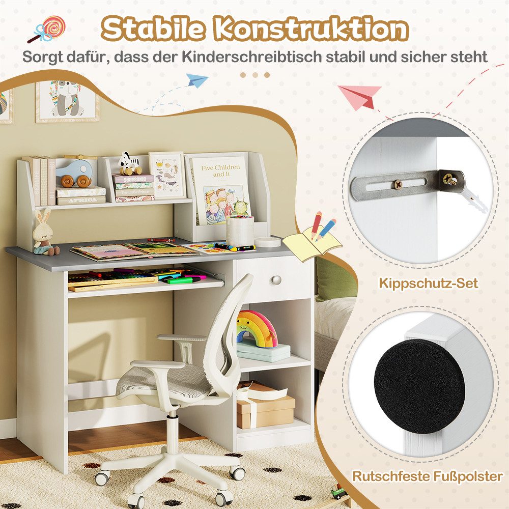 COSTWAY Kinderschreibtisch, mit Schublade, Bücherregal & Tastaturablage