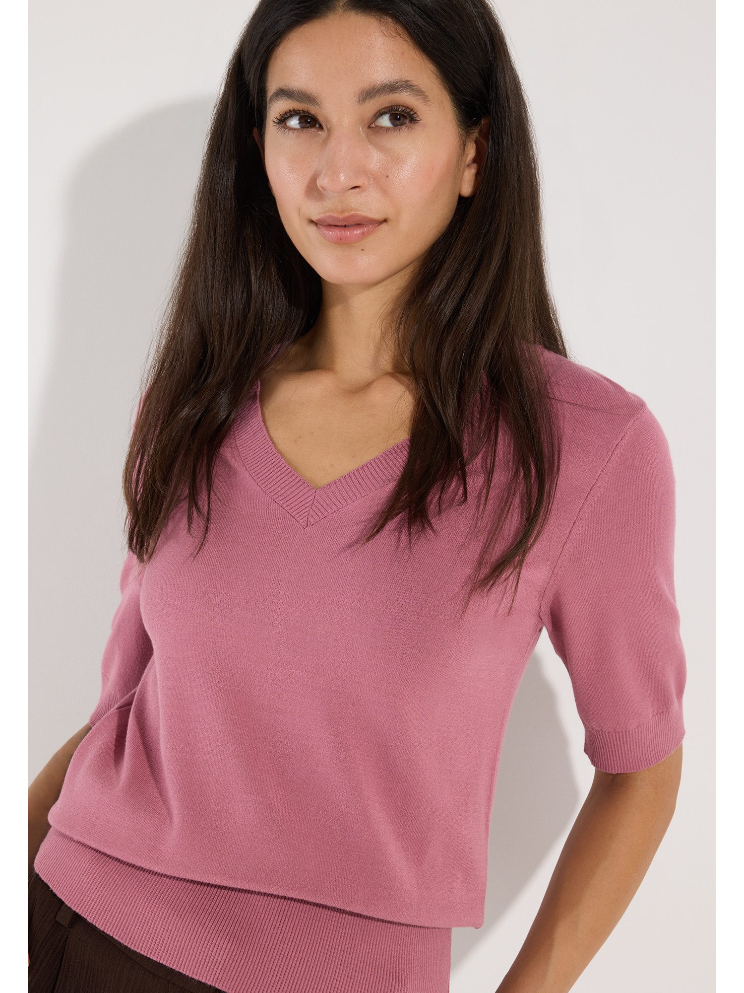 MORE&MORE Rundhalspullover stilvoller, softer Feinstrick- Halbarmpullover