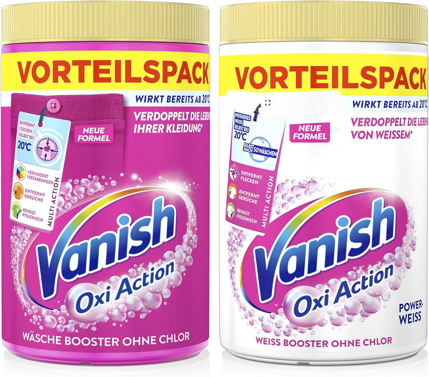 VANISH Oxi Action Wäsche Booster & Powerweiss Fleckentferner (Spar-Pack, [- (2 x 1,65kg) für weiße & bunte Wäsche)