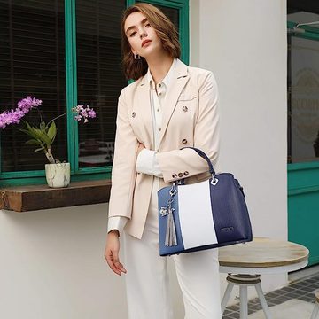 HAUSS SPLOE Henkeltasche Damen Handtasche mehrfarbig gestreift Umhängetasche (Schultertasche Arbeitstasche Messenger-Tasche Top Griff Schultergurt, Freizeittasche, Ledertasche, Unitasche, Bürotasche, Leder, Groß), für Frau Frauen Jungen Freizeit Arbeit Business Schule Büro Reisen usw