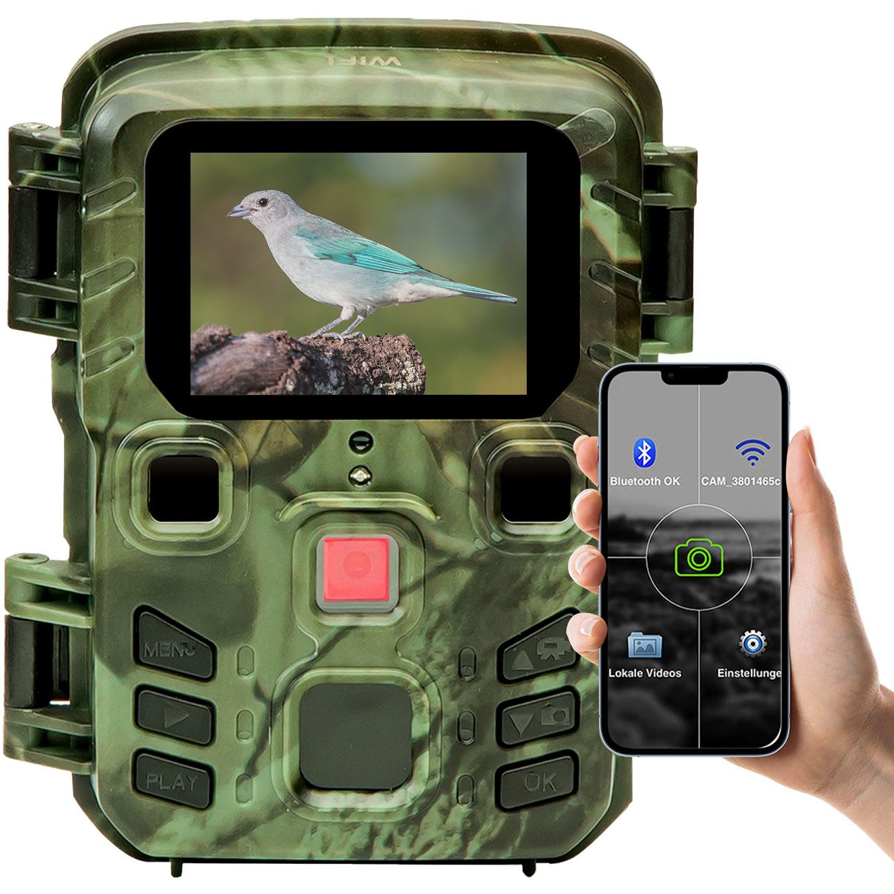 Casativo Wildkamera Wildkamera 2K WLAN Bewegungsmelder Nachtsicht Live View per App (Farbdisplay, Micro, Zeitraffer- & Serienbild, Stand-By 6 Mo)