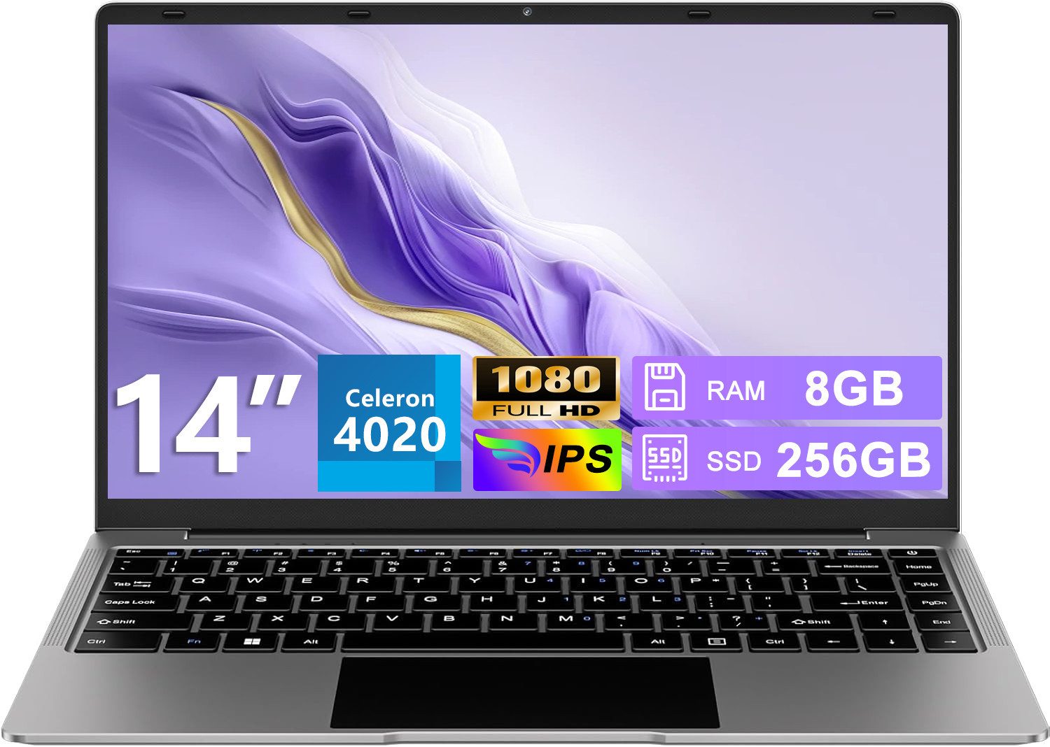 bvate B8 Laptop 14 Zoll 8GB RAM 256GB SSD 1920x1080 Notebook (35 cm/14 Zoll, Celeron N4020, Celeron N4020, 8 GB, 256 GB SSD, 180° Drehung/Low Blue Light-Zertifizierung/Deutsche Tastaturaufkleber)