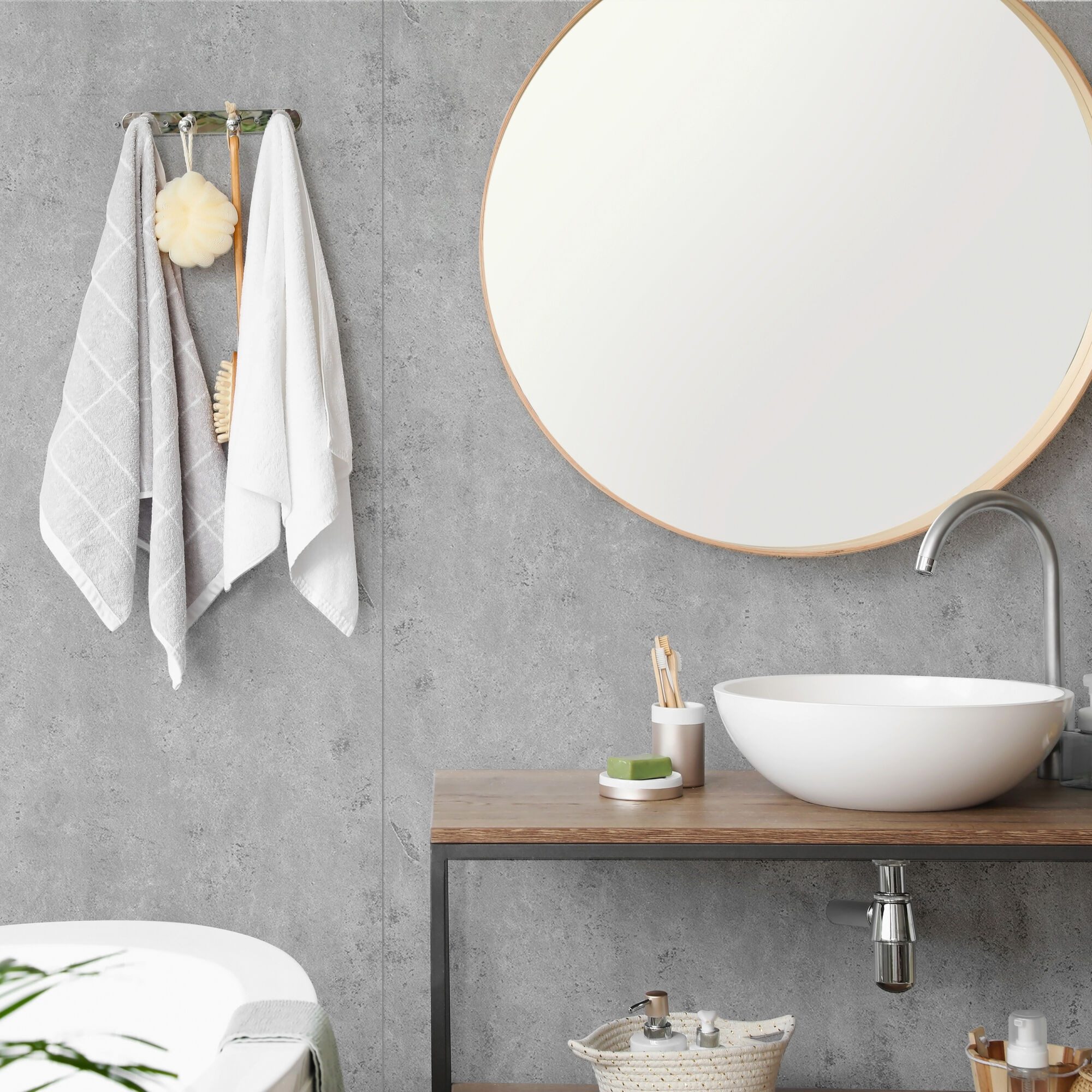 Schulte Badrückwand DecoDesign Dekor Stein Grau-Hell, (1 Platte à 100 x 210 cm), Wandverkleidung, Duschrückwand, fugenloser Fliesenersatz